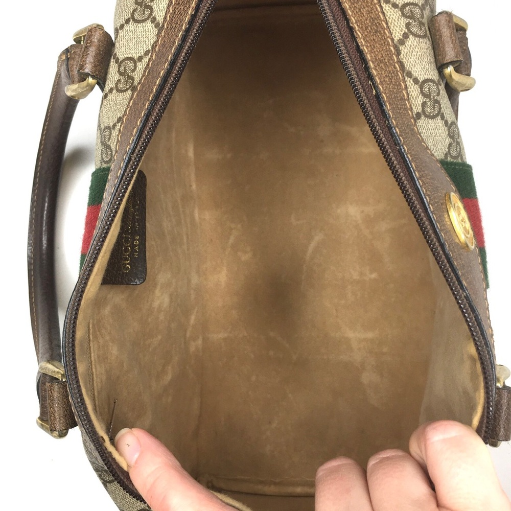 Authentic Gucci brown monogram coated canvas Boston satchel bag - Picture 13 of 16